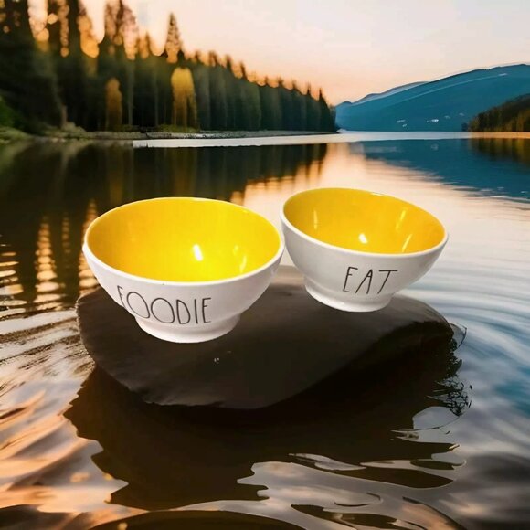Rae Dunn Farmhouse style Artisan Collection ICE CREAM cereal Bowls Set Of 2 new - Picture 1 of 4